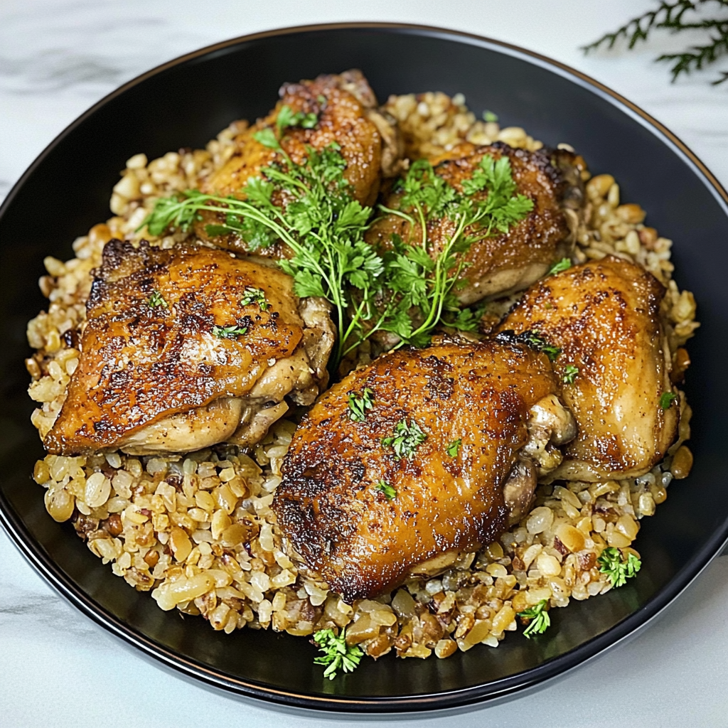 Recipe preparation for Instant Pot Lemon Chicken Thighs with Brown Rice