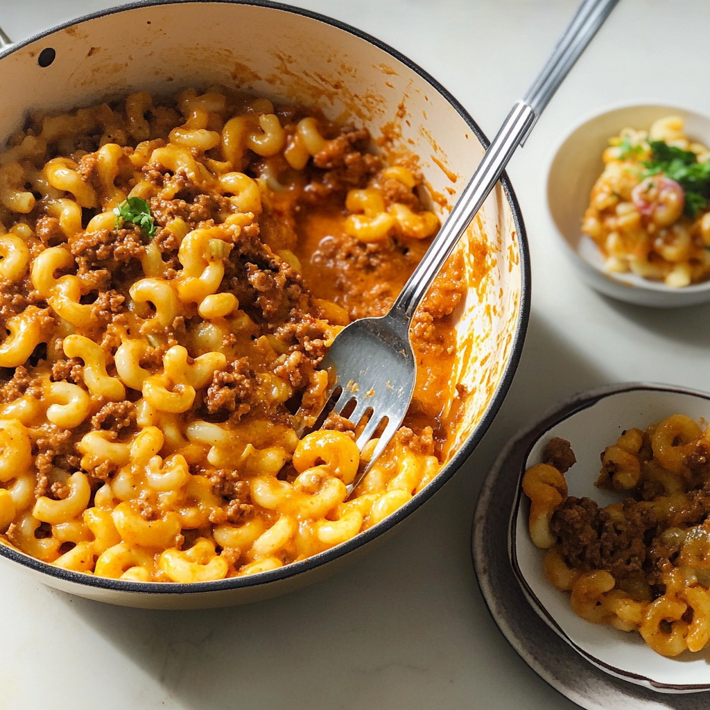 Recipe preparation for 30-Minute One-Pan Cheeseburger Macaroni