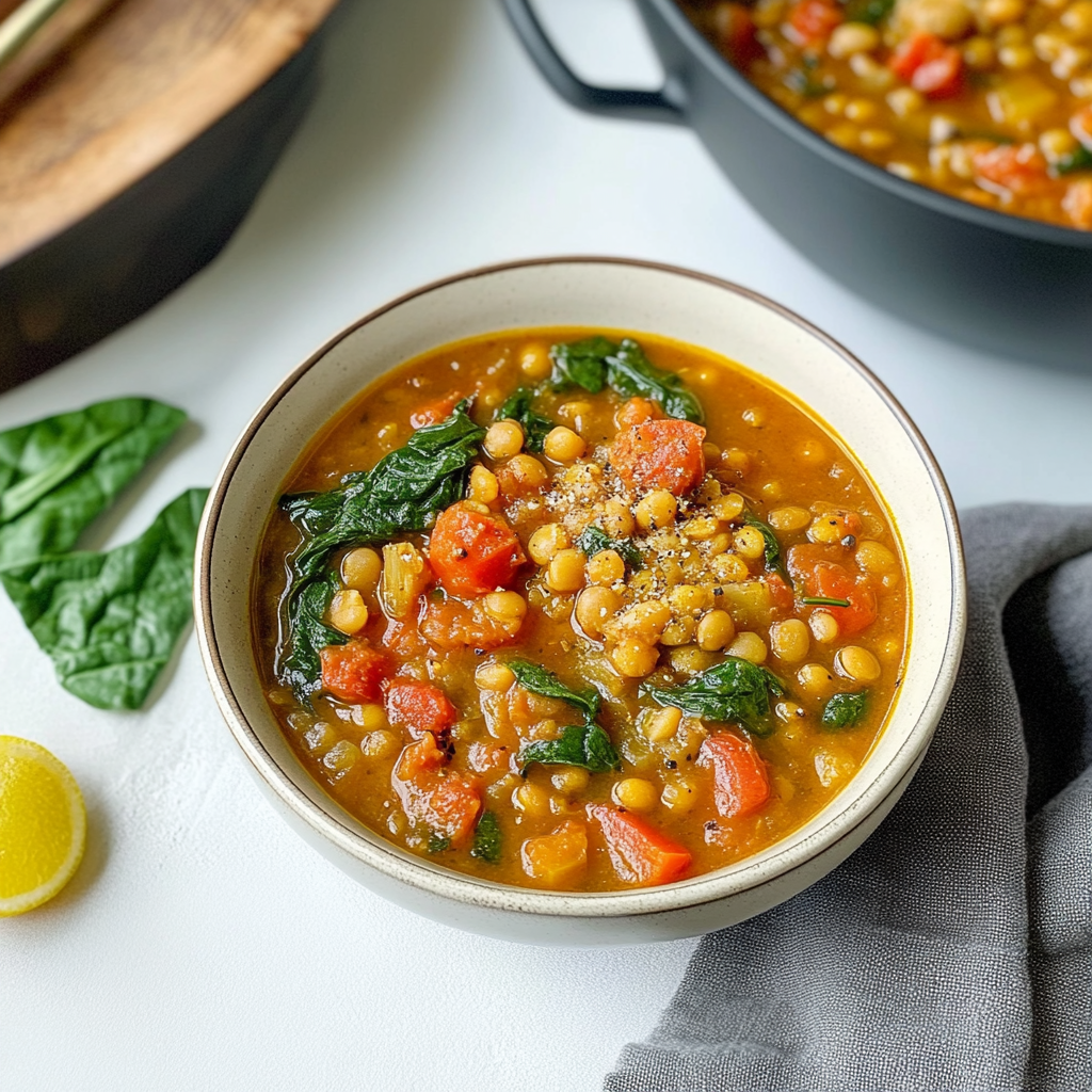 Recipe preparation for Instant Pot Lentil Stew with Lemon and Spinach