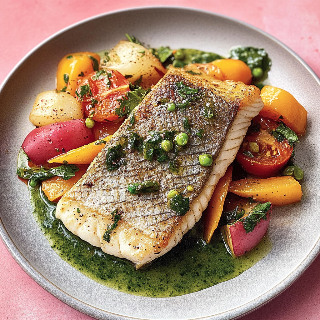 Recipe preparation for sheet pan mediterranean sea bass with vegetables