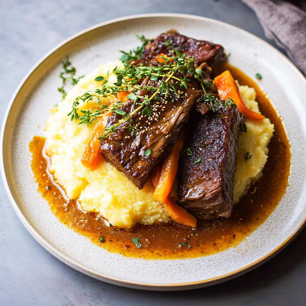 Recipe preparation for Instant Pot Short Ribs with Creamy Polenta