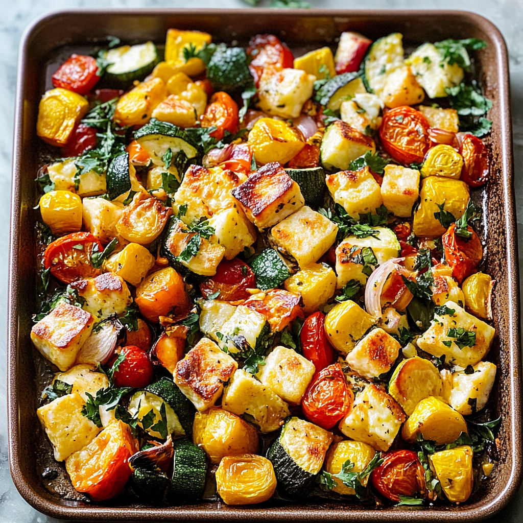 Recipe preparation for Sheet Pan Halloumi and Veggies