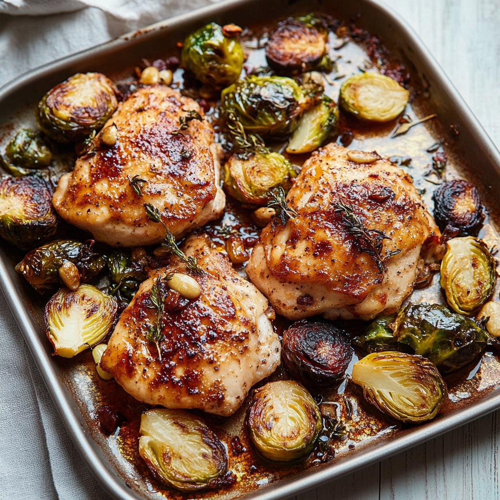 Recipe preparation for Sheet Pan Rosemary Chicken with Brussels Sprouts