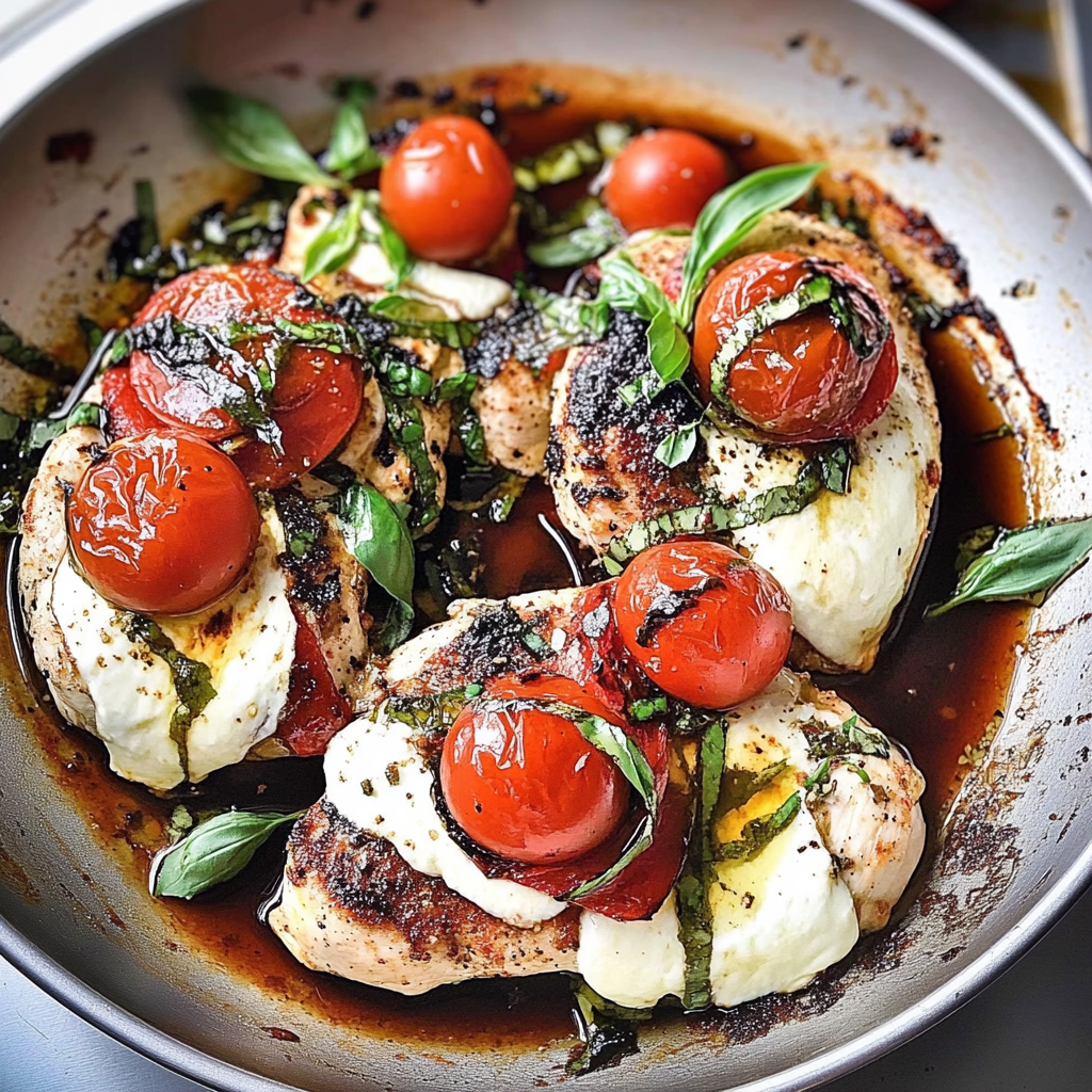 Recipe preparation for 30-Minute Caprese Chicken Skillet