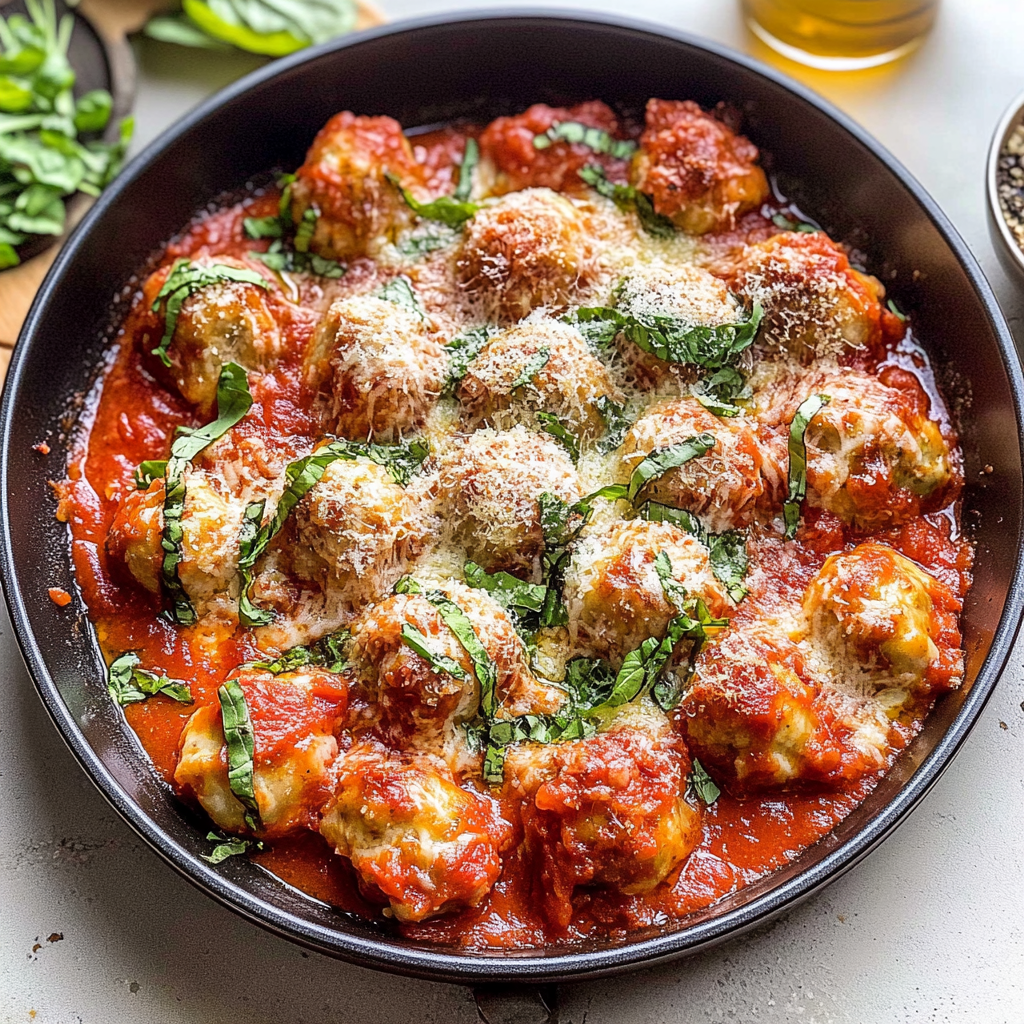 Recipe preparation for Sheet Pan Meatball Marinara Bake