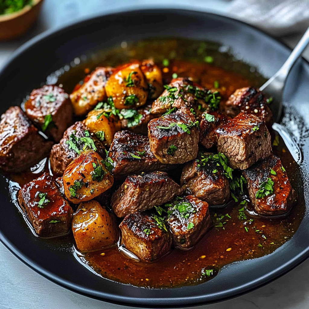 Recipe preparation for 30-Min Garlic Butter Steak Bites