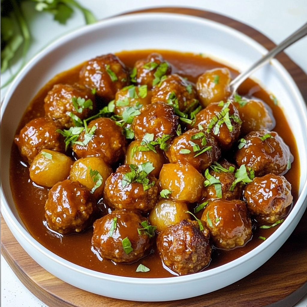 Recipe preparation for Slow Cooker Pineapple BBQ Meatballs