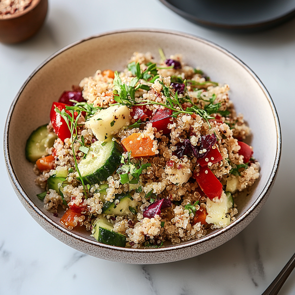 Recipe preparation for 30-Min Mediterranean Quinoa Salad