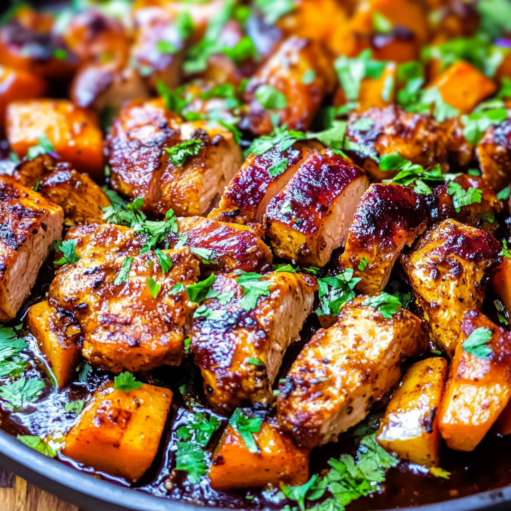 Recipe preparation for Spiced Brown Sugar Chicken & Sweet Potatoes