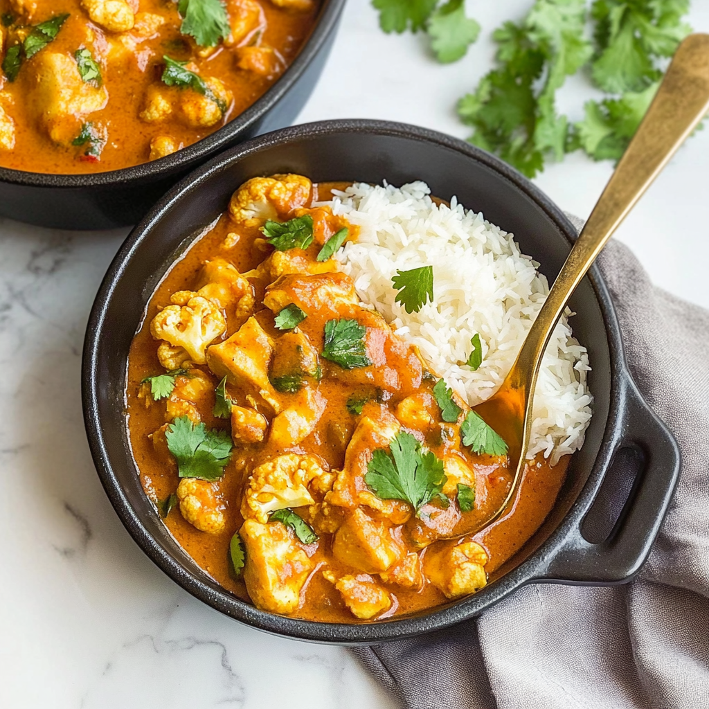 Recipe preparation for Slow Cooker Butter Chicken with Cauliflower