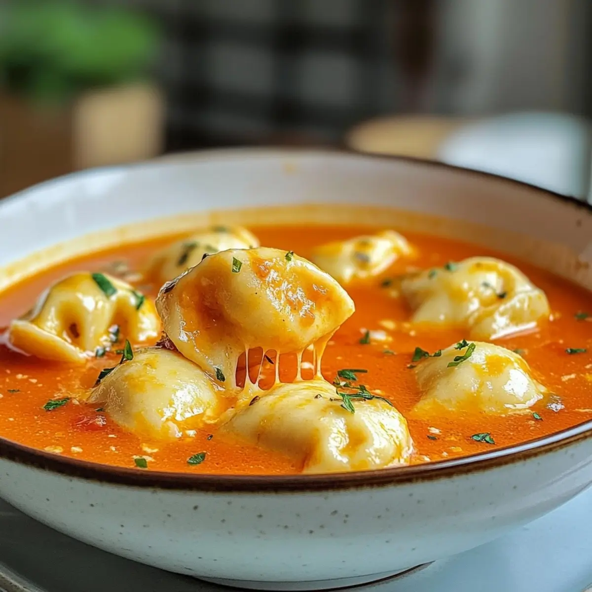 Cheese Dumpling Tomato Soup