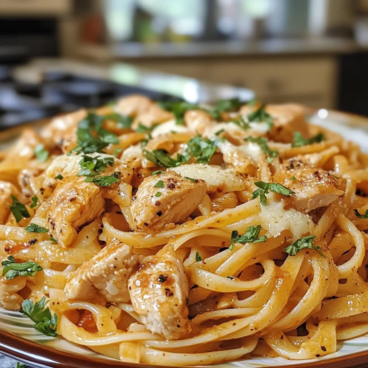 Rich Cajun Chicken Linguine With Mozzarella