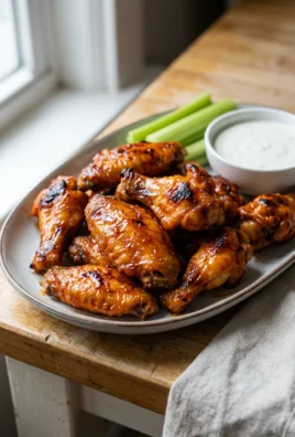 A close-up of a platter of glossy red slow cooker Buffalo chicken wings.